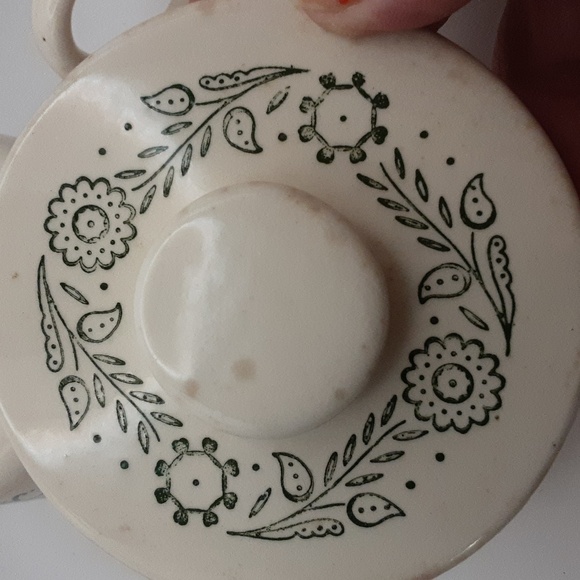 Vintage Scio Pottery Provincial Green Rooster Weather Vane Creamer & Sugar Bowl - Picture 12 of 12